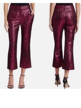 Tanya Taylor Burgundy Metallic Leopard Cropped Pants